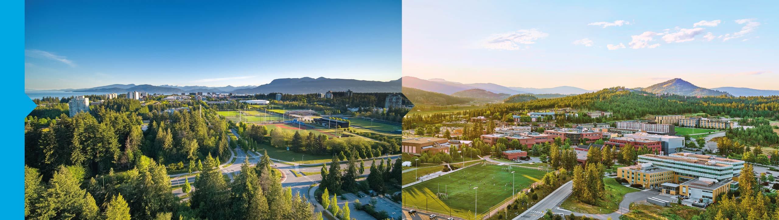 Aerial images of the Vancouver and Okanagan campuses